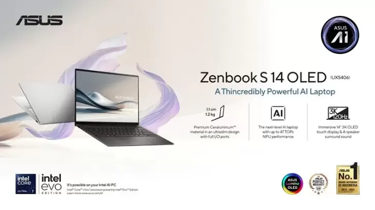“ASUS Zenbook S 14 OLED (UX5406): Laptop Tipis dengan Intel Core Ultra (Series 2) yang Mengusung Gaya Elegan”